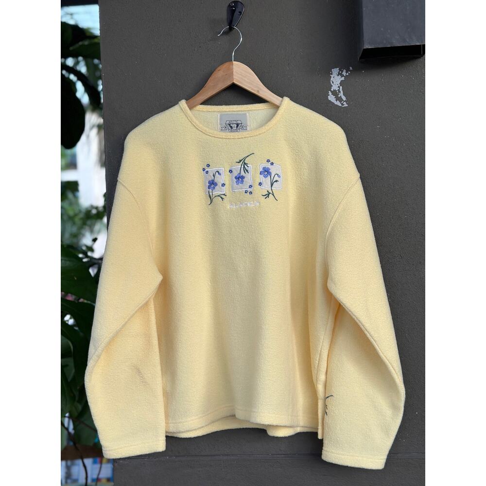 Vintage 90s Arctic Image Women's XL Alaska Flower Embroidered Fleece Sweatshirt